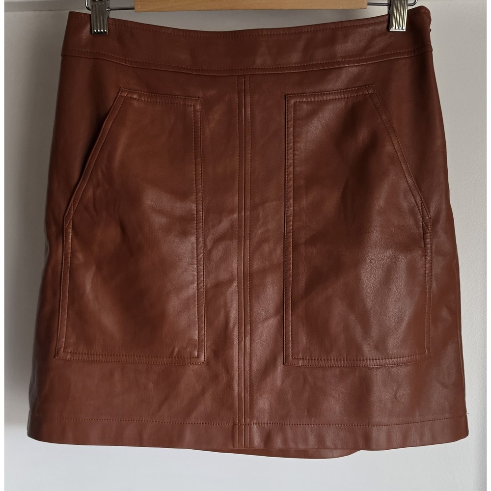 LOFT Skirt Size 6P Brown Solid Mini Faux Leather Women Pencil Straight